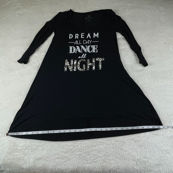 Decree Glitter Sequined Dance All Night Sleep Shirt Womens XS Black 3/4 Sleeve - Picture 8 of 12